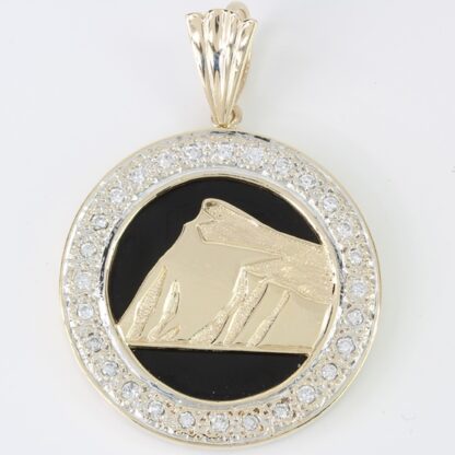 14k Yellow Gold Onyx & Diamond Rock of Gibraltar Pendant