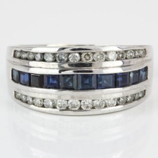 14k White Gold Diamond and Sapphire Anniversary Ring