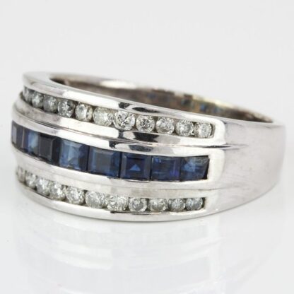 14k White Gold Diamond and Sapphire Anniversary Ring - Image 4