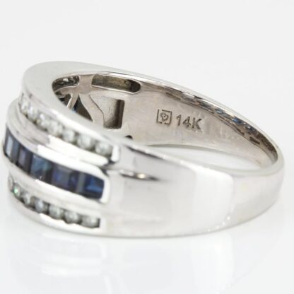 14k White Gold Diamond and Sapphire Anniversary Ring - Image 7