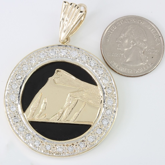 14k Yellow Gold Onyx & Diamond Rock of Gibraltar Pendant - Image 3
