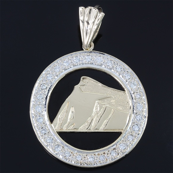 14k Yellow Gold Onyx & Diamond Rock of Gibraltar Pendant - Image 4