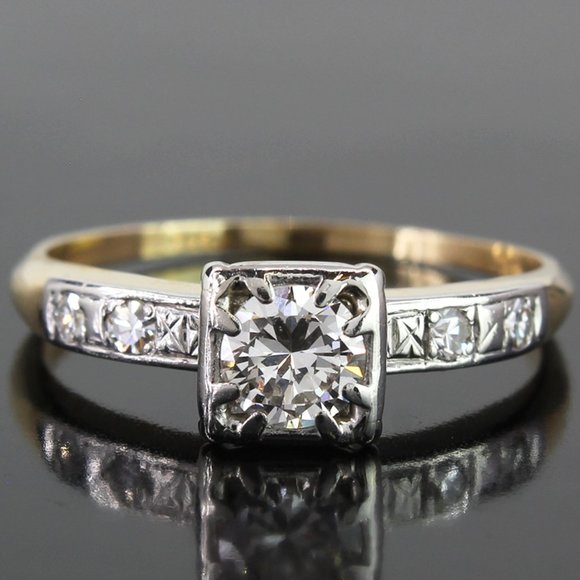 14k Yellow Gold Vintage Diamond Engagement Ring - Image 5