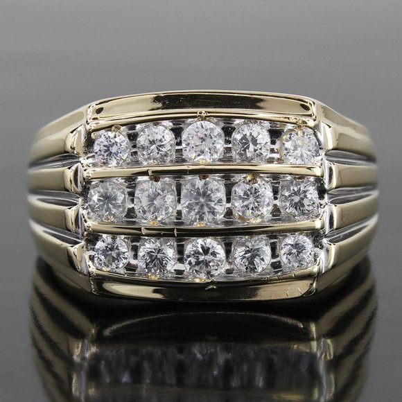 Vintage 10k Two-Tone Men's Cubic Zirconia Ring