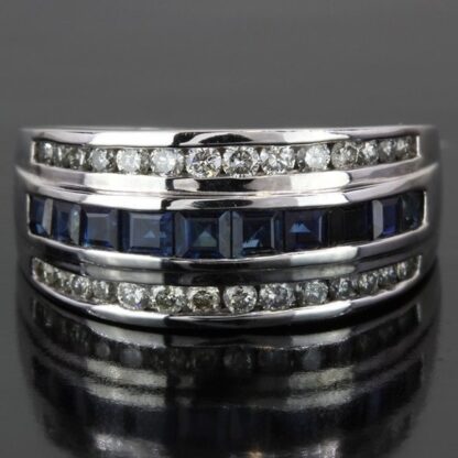 14k White Gold Diamond and Sapphire Anniversary Ring - Image 2