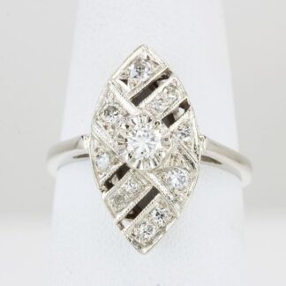 14K White Gold Art Deco Diamond Cocktail Ring