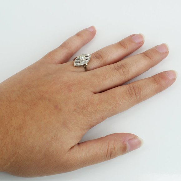 14K White Gold Art Deco Diamond Cocktail Ring - Image 5