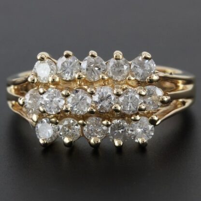 14K Yellow Gold 3-Tier Diamond Band Ring - Image 5