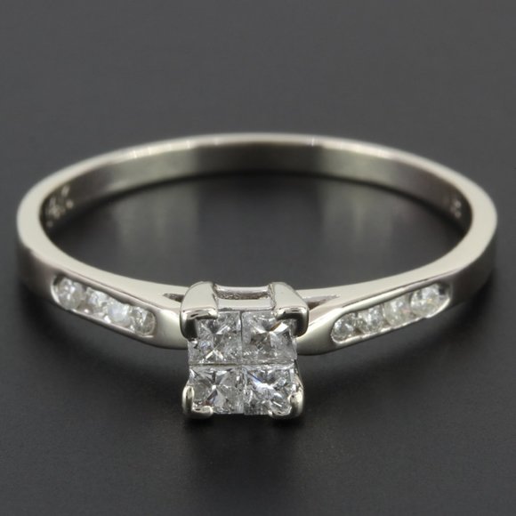 14K White Gold Princess Cut & Round Diamond Anniversary Engagement Ring