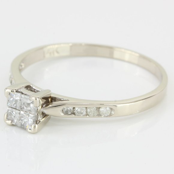 14K White Gold Princess Cut & Round Diamond Anniversary Engagement Ring - Image 3