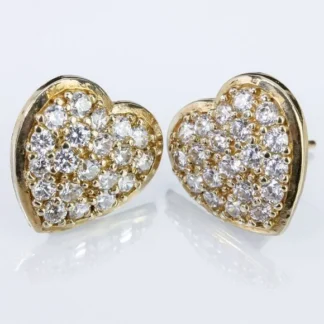 10k Yellow Gold & Pavé CZ Cubic Zirconia Heart Hearts Earrings