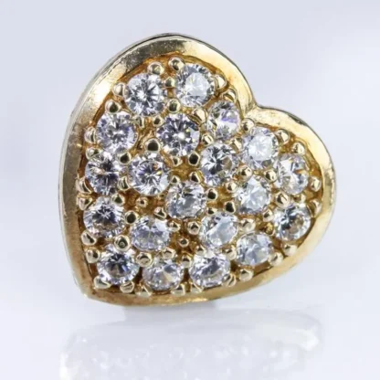 10k Yellow Gold & Pavé CZ Cubic Zirconia Heart Hearts Earrings - Image 2