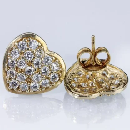 10k Yellow Gold & Pavé CZ Cubic Zirconia Heart Hearts Earrings - Image 3