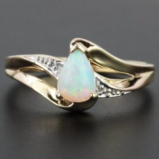 10K Yellow Gold Pear Opal & Diamond Ring