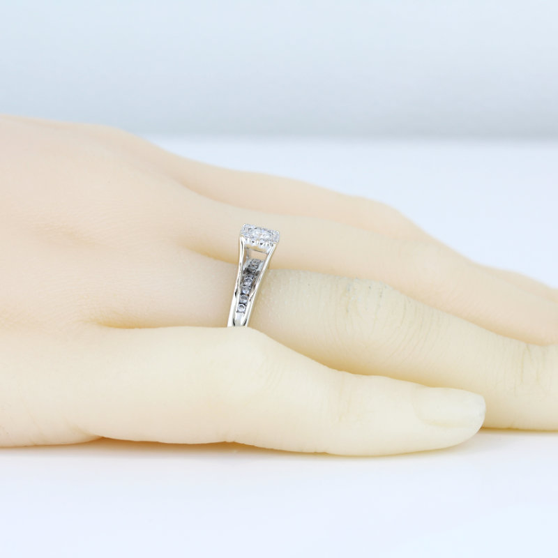 14K White Gold Diamond Halo Band Engagement Anniversary Ring Elegant Design Gift - Image 5