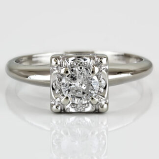Vintage c.1950 Diamond Wedding Engagement Ring 14K White Gold Mid-Century Retro