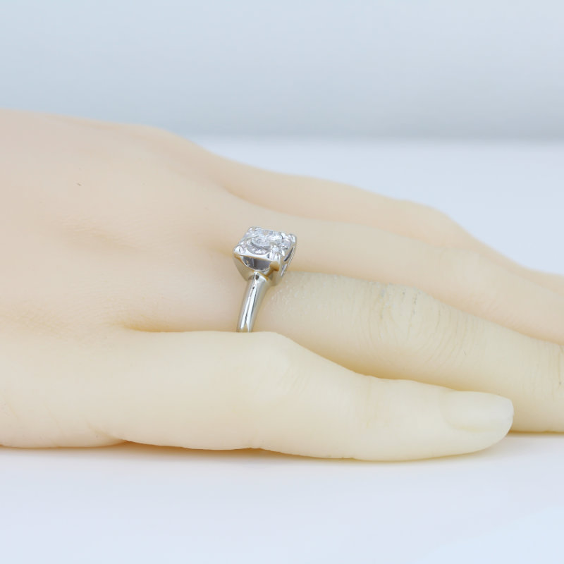 Vintage c.1950 Diamond Wedding Engagement Ring 14K White Gold Mid-Century Retro - Image 6