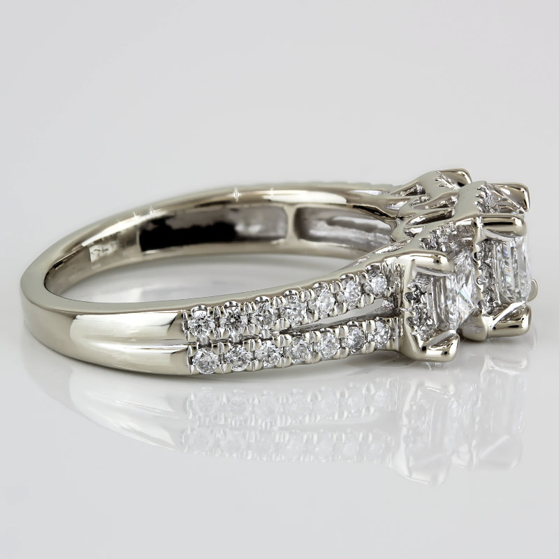 14K White Gold 3-Stone Princess Diamond Ring Round Accent Anniversary Cocktail - Image 3