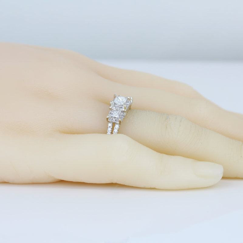14K White Gold 3-Stone Princess Diamond Ring Round Accent Anniversary Cocktail - Image 6