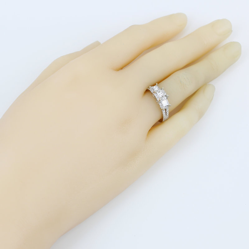 14K White Gold 3-Stone Princess Diamond Ring Round Accent Anniversary Cocktail - Image 7