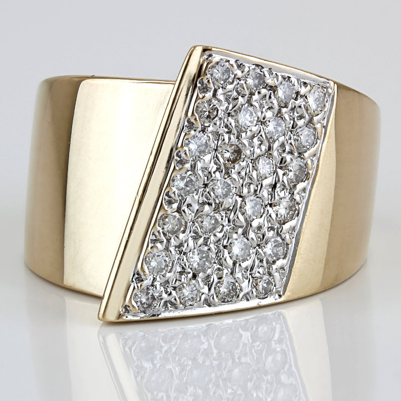 14K Yellow Gold Diamond Statement Ring Modernist Cocktail Anniversary Bold Gift - Image 2