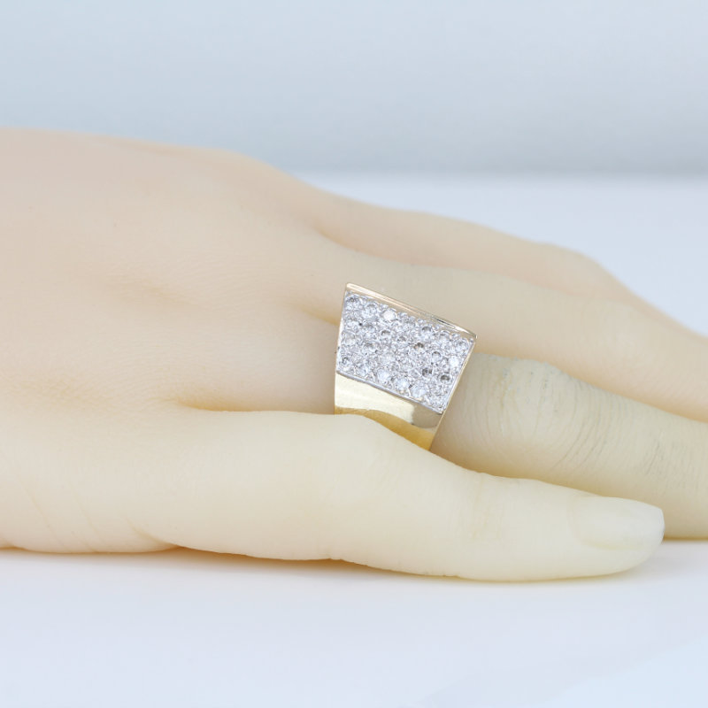 14K Yellow Gold Diamond Statement Ring Modernist Cocktail Anniversary Bold Gift - Image 6
