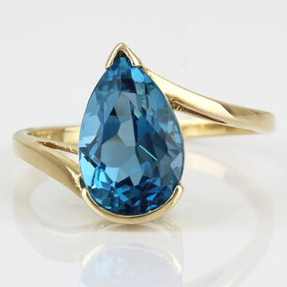 London Blue Topaz Solitaire Ring 10k Yellow Gold Sanur Cocktail Anniversary Gift