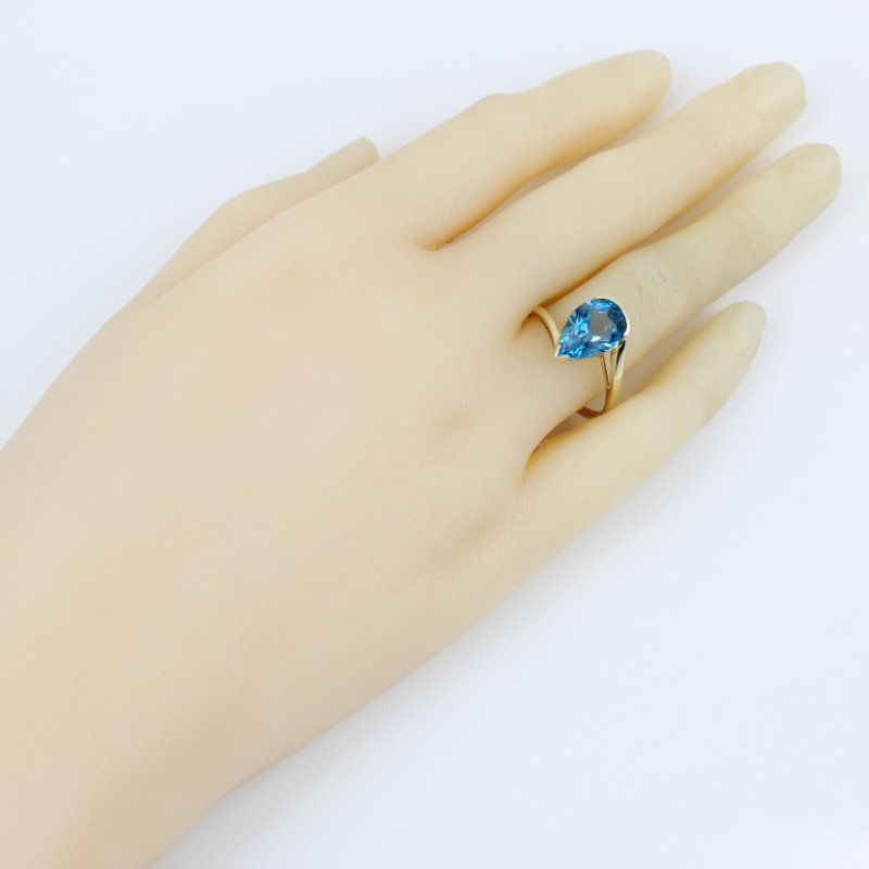 London Blue Topaz Solitaire Ring 10k Yellow Gold Sanur Cocktail Anniversary Gift - Image 7