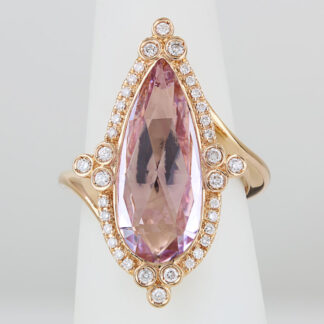 Christophe Danhier 18K Rose Gold Checkerboard Pear Morganite & Diamond Ring Gift