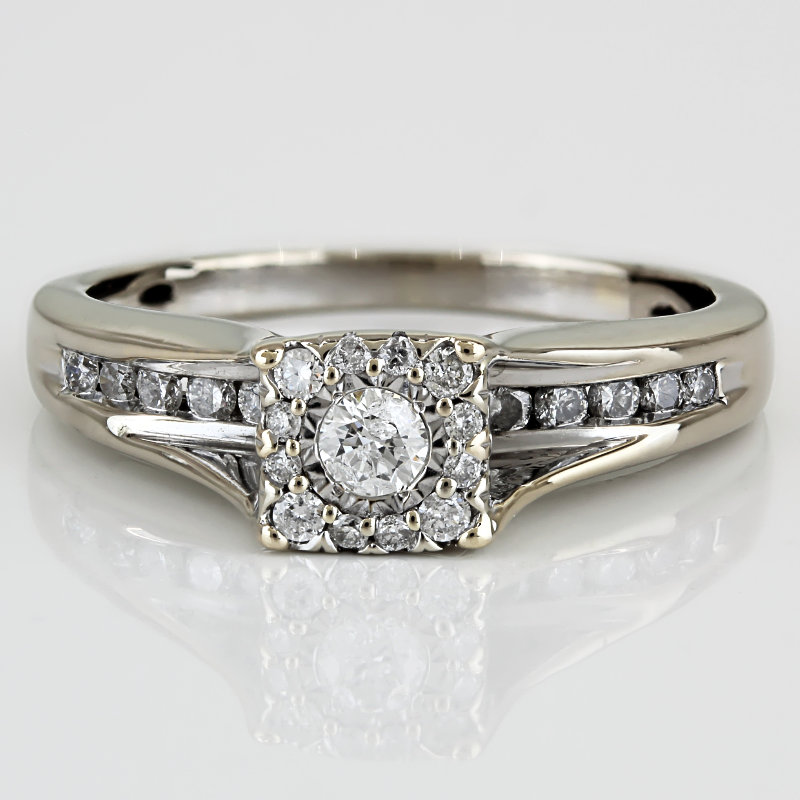 14K White Gold Diamond Halo Band Engagement Anniversary Ring Elegant Design Gift