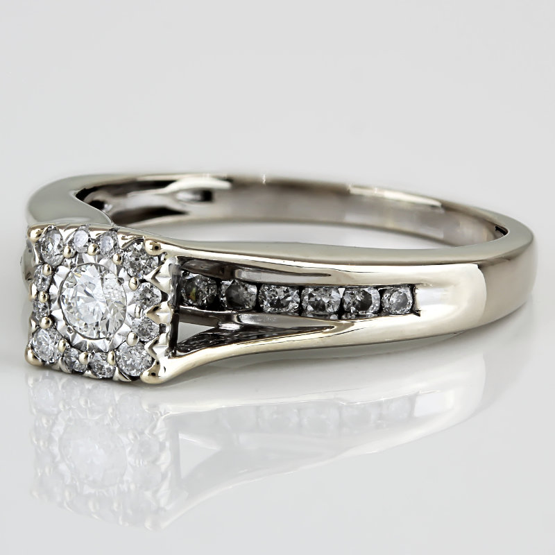 14K White Gold Diamond Halo Band Engagement Anniversary Ring Elegant Design Gift - Image 2