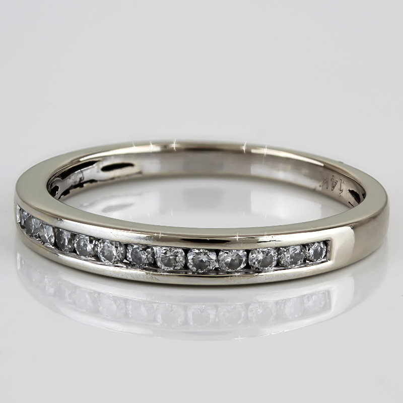 14K White Gold Diamond Wedding Band Anniversary Stackable Bridal Vintage Ring - Image 2