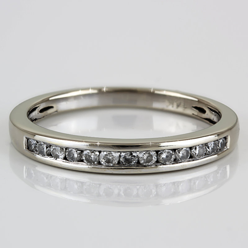 14K White Gold Diamond Wedding Band Anniversary Stackable Bridal Vintage Ring