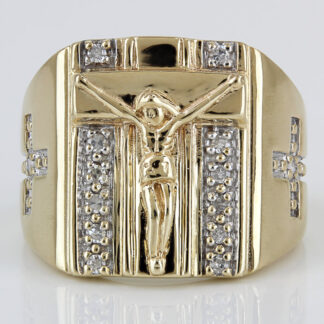 10K Two-Tone Gold Diamond Crucifix Religious Ring