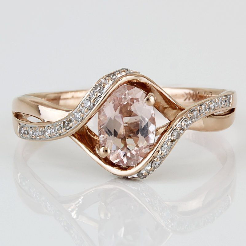 10K Rose Gold Oval Morganite & Diamonds Ring by Michelle Albala