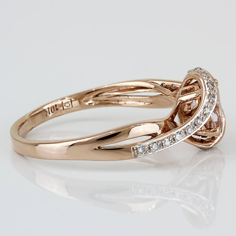10K Rose Gold Oval Morganite & Diamonds Ring by Michelle Albala - Image 3