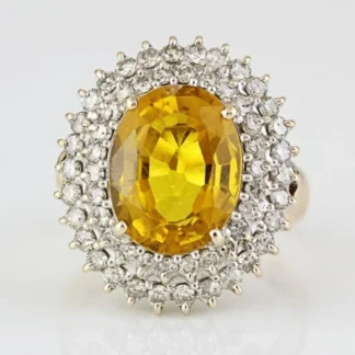 10k Yellow Gold Citrine Gemstone & Diamond Halo Anniversary / Cocktail Ring