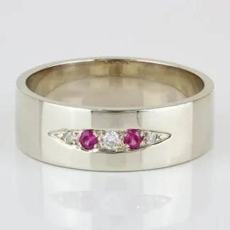 Vintage Men's 10k White Gold Diamond & Ruby Anniversary Band Wedding Ring