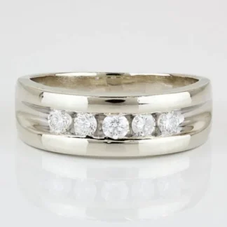 14k White Gold Half Carat Diamond Men's Wedding Band Anniversary Ring