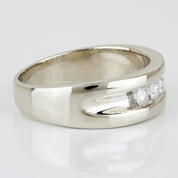 14k White Gold Half Carat Diamond Men's Wedding Band Anniversary Ring - Image 3