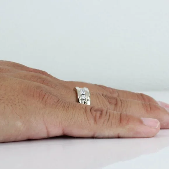 14k White Gold Half Carat Diamond Men's Wedding Band Anniversary Ring - Image 6