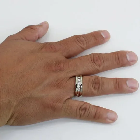 14k White Gold Half Carat Diamond Men's Wedding Band Anniversary Ring - Image 7