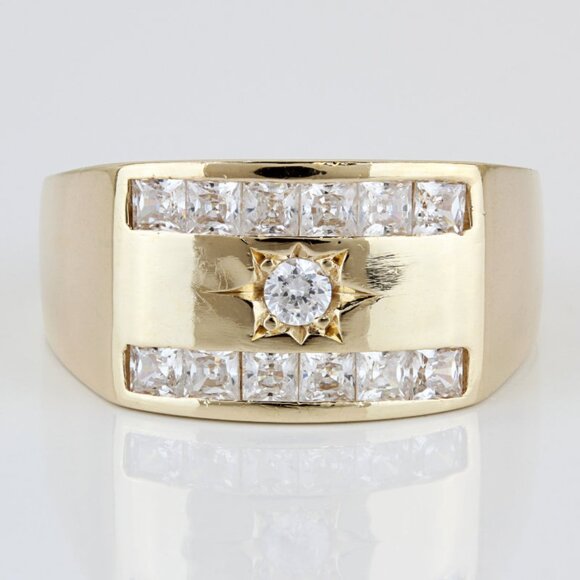 14k Yellow Gold Men's Cubic Zirconia CZ Star Ring