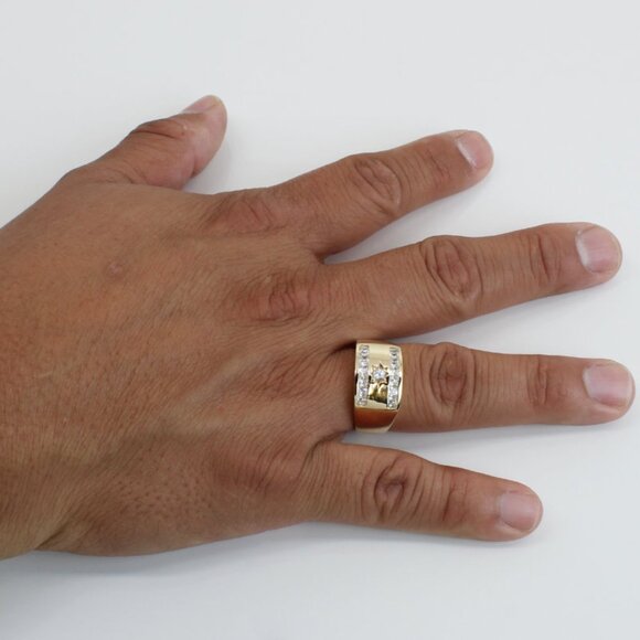 14k Yellow Gold Men's Cubic Zirconia CZ Star Ring - Image 7