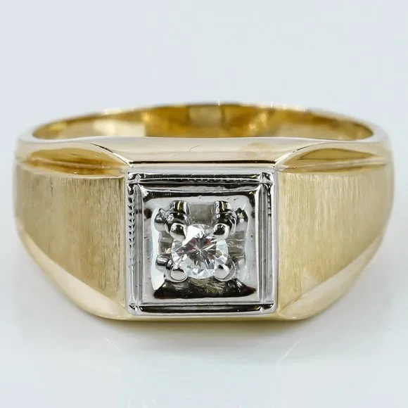 Vintage 10K Two-Tone Gold Solitaire Diamond Men's Ring