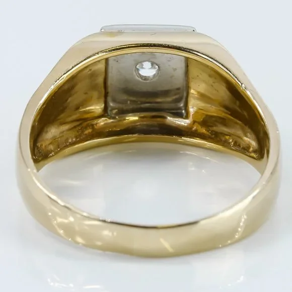 Vintage 10K Two-Tone Gold Solitaire Diamond Men's Ring - Image 4