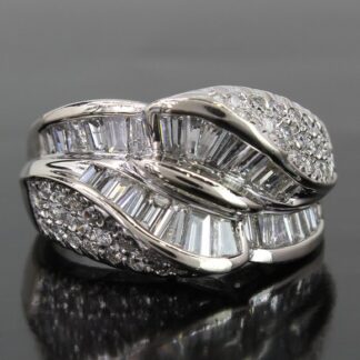 14K White Gold Baguette & Round Diamond Statement Ring