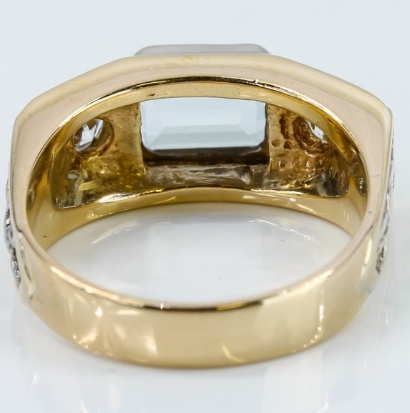 Vintage 18k Two-Tone White & Yellow Gold Topaz & Diamond Men's Ring - Image 3