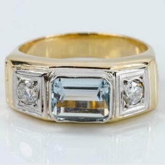 Vintage 18k Two-Tone White & Yellow Gold Topaz & Diamond Men's Ring