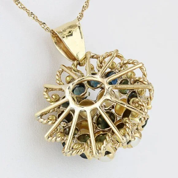 Vintage 10 Karat Yellow Gold Blue Spinel + Pearl Anniversary Pendant - Image 3